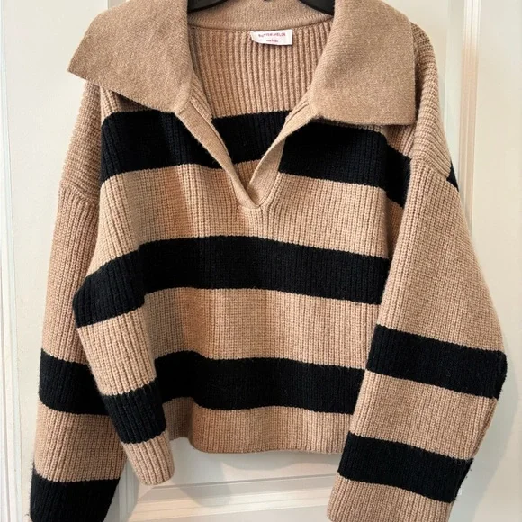 These Three Boutique Striped collared Women's Sweater - Picture 6 of 8